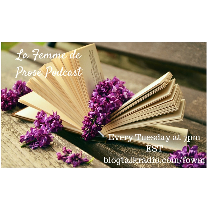 Open book with purple lilacs, podcast promotion